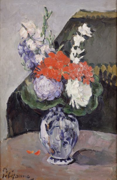 小さなデルフト花瓶の花、1873年頃 作： Paul Cézanne